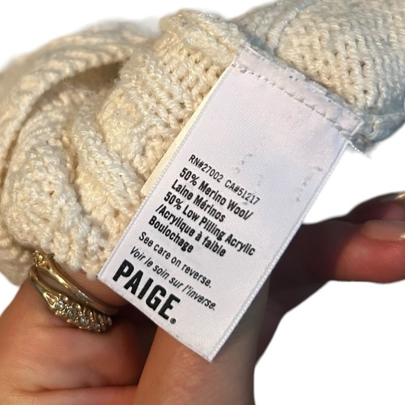 PAIGE long sleeve scoop neck knit crochet sweater merino polyester ivory small - Picture 6 of 9
